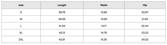 Size chart