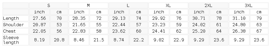 Measurement chart for REVIVE Comeback Is Personal Tee with inch and cm measurements.